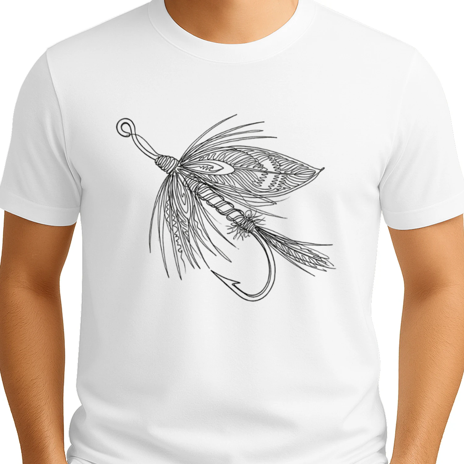 Ornate Fly Fishing Lure - Detailed Line Art Graphic