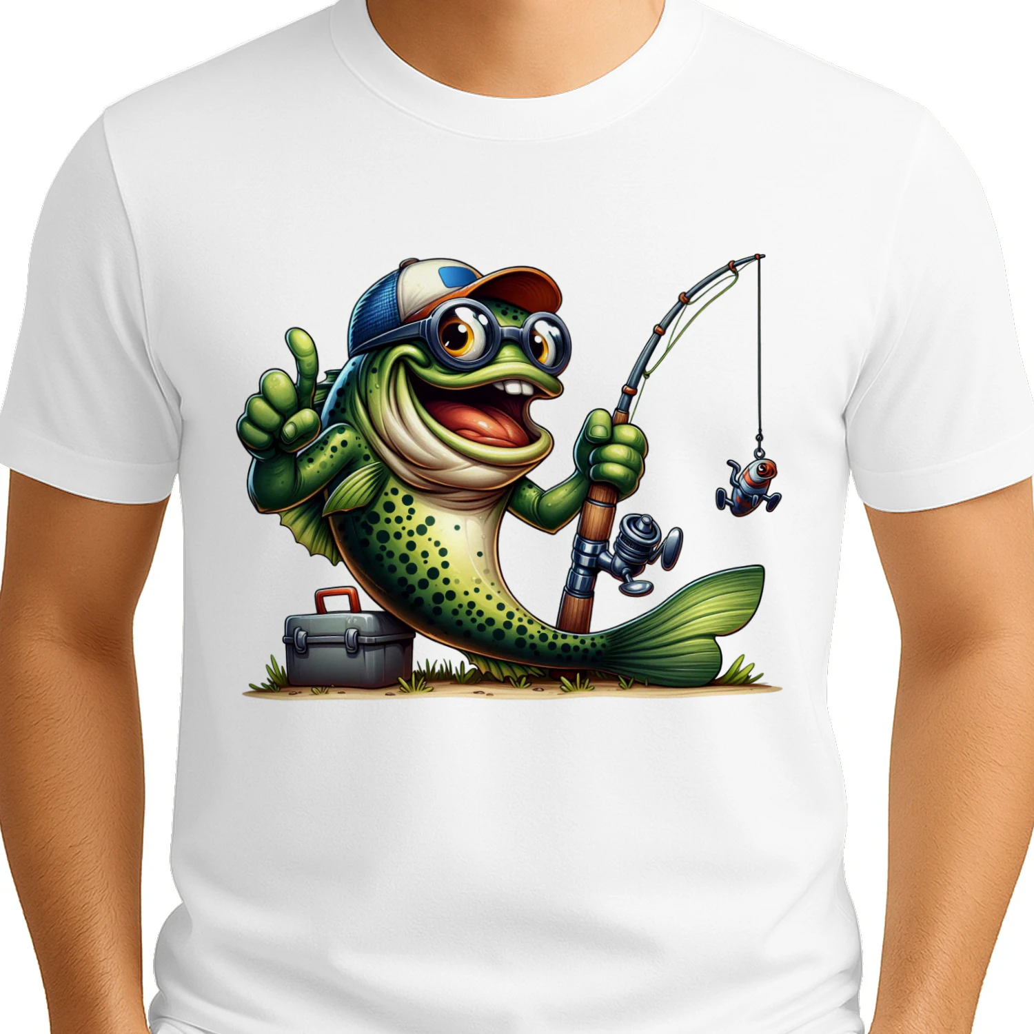 Thumbs Up Fishing Bass Cartoon - Funny Angler Fish Character