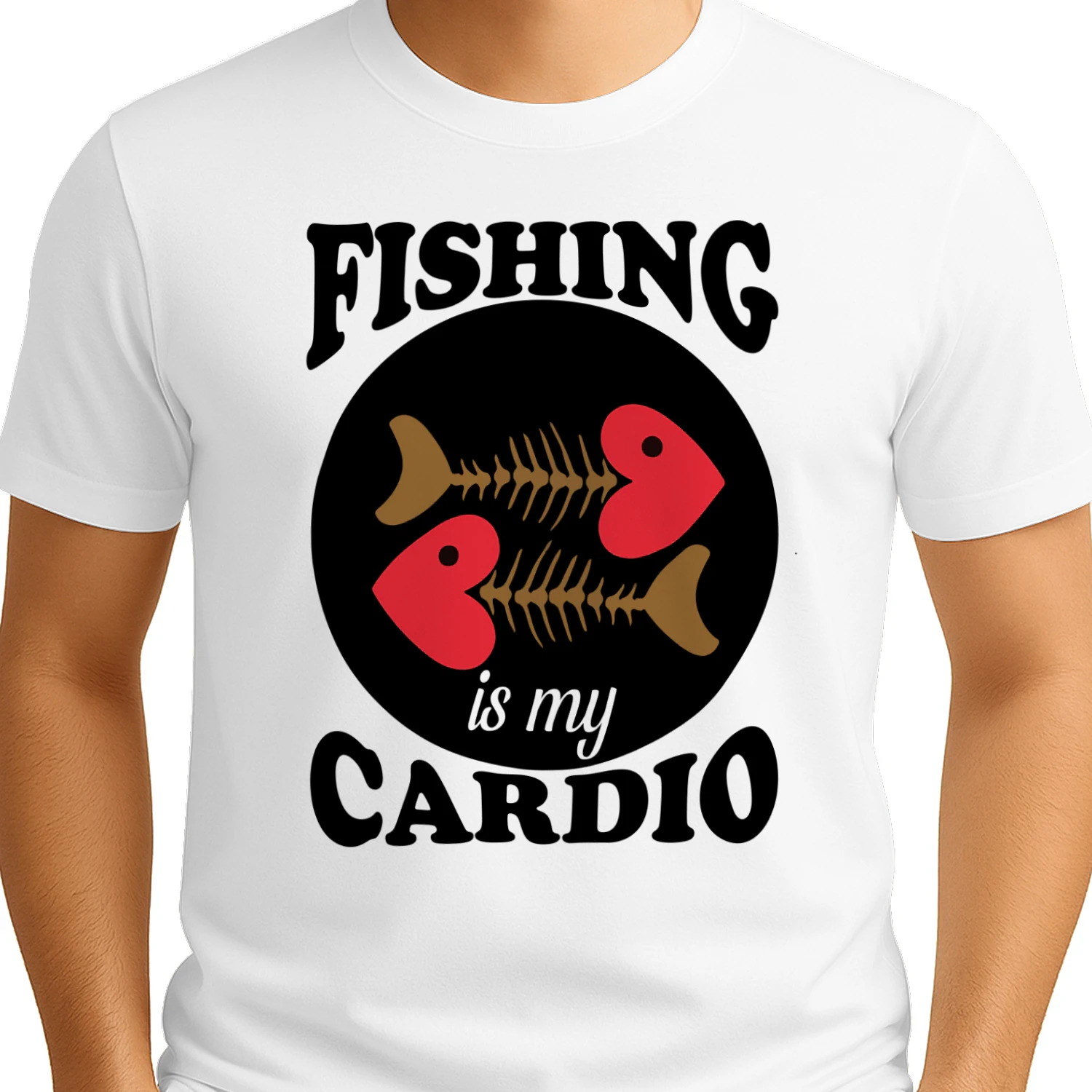 Fishing Is My Cardio Fish Bone Heart - Funny Angler Typography Graphic