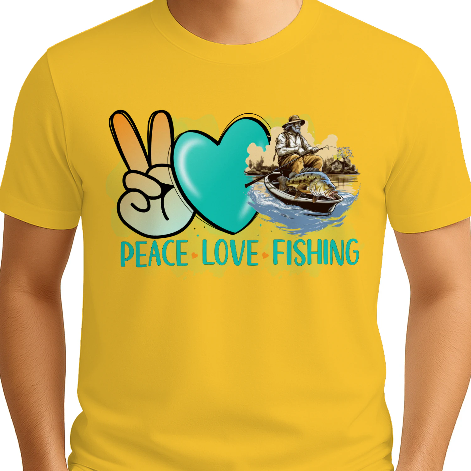 Peace Love Fishing Outdoor Sunset - Retro Angler Life Graphic