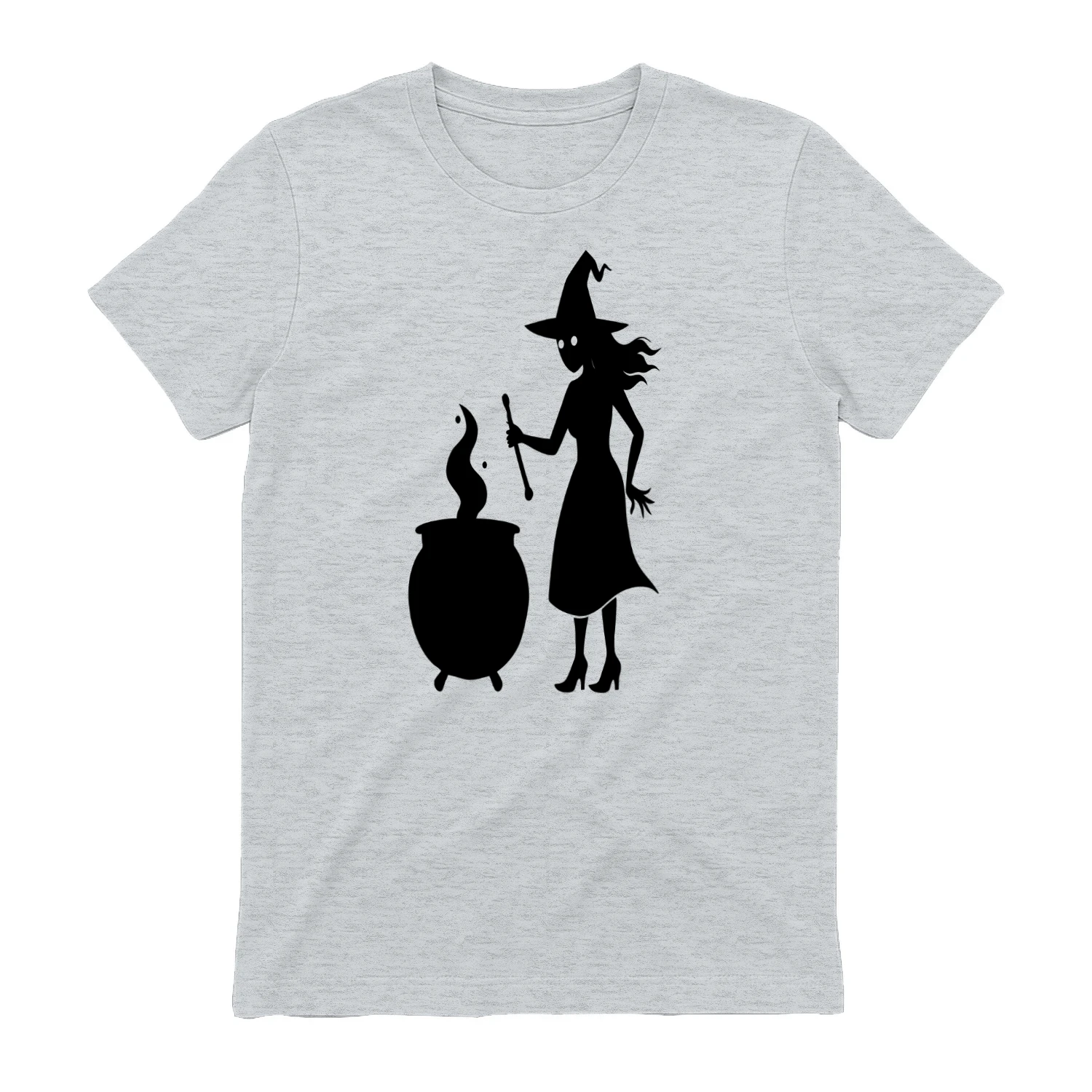 Witch Brewing Potion Cauldron Silhouette - Spooky Halloween Graphic
