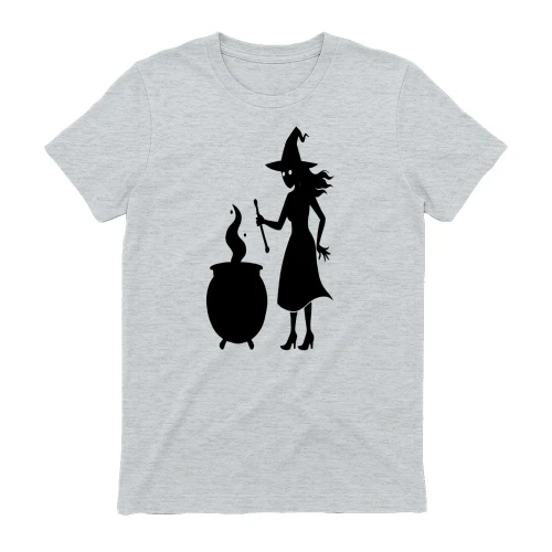 Witch Brewing Potion Cauldron Silhouette - Spooky Halloween Graphic