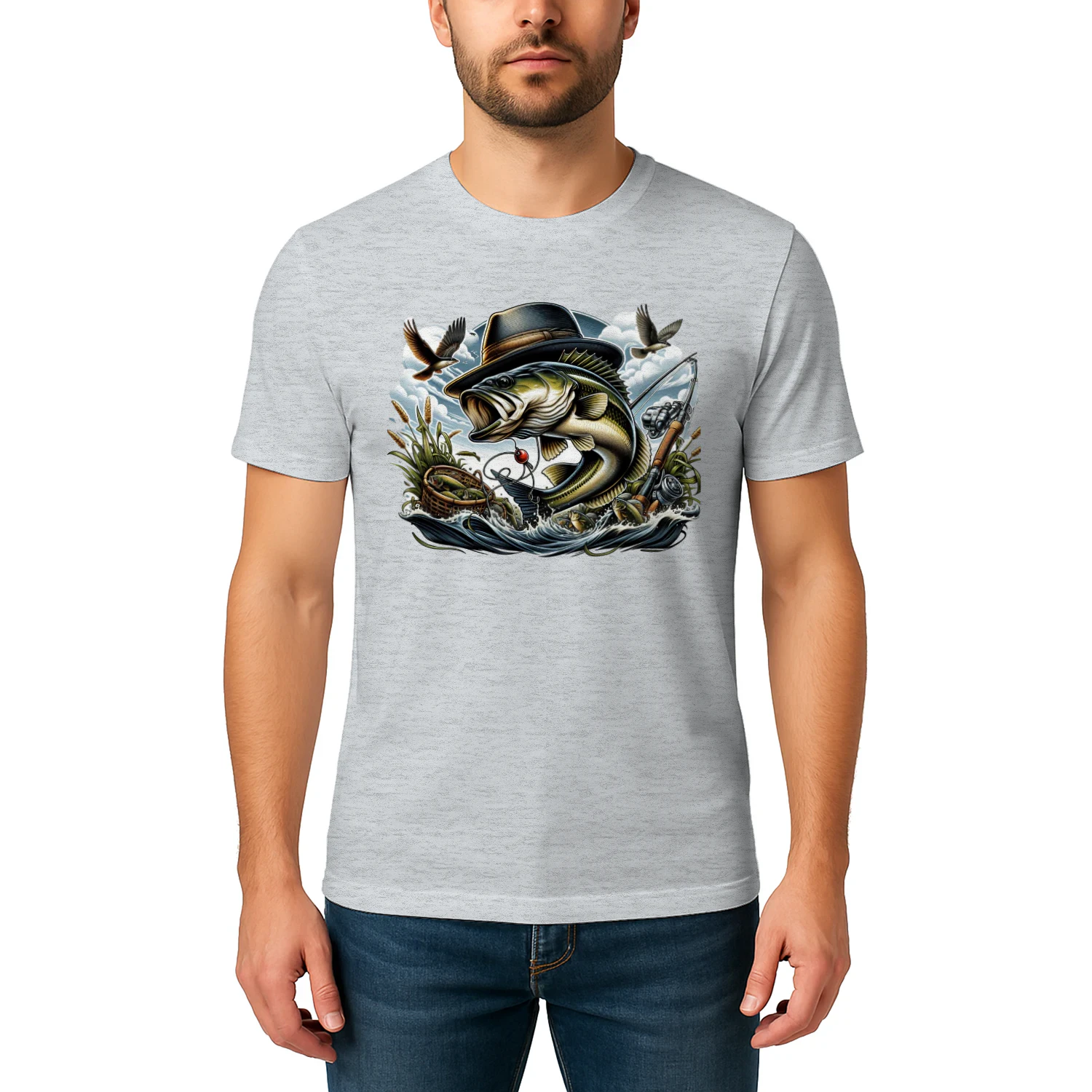 Big Bass Wearing Fedora - Vintage Fishing Adventure Graphic