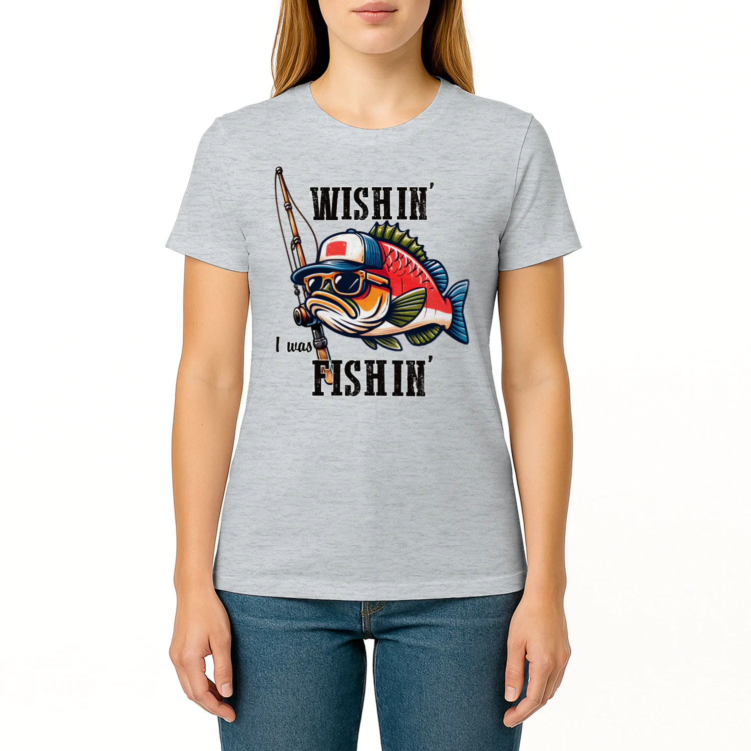 Wishin I Was Fishin Cool Fish Character - Funny Angler Quote Graphic
