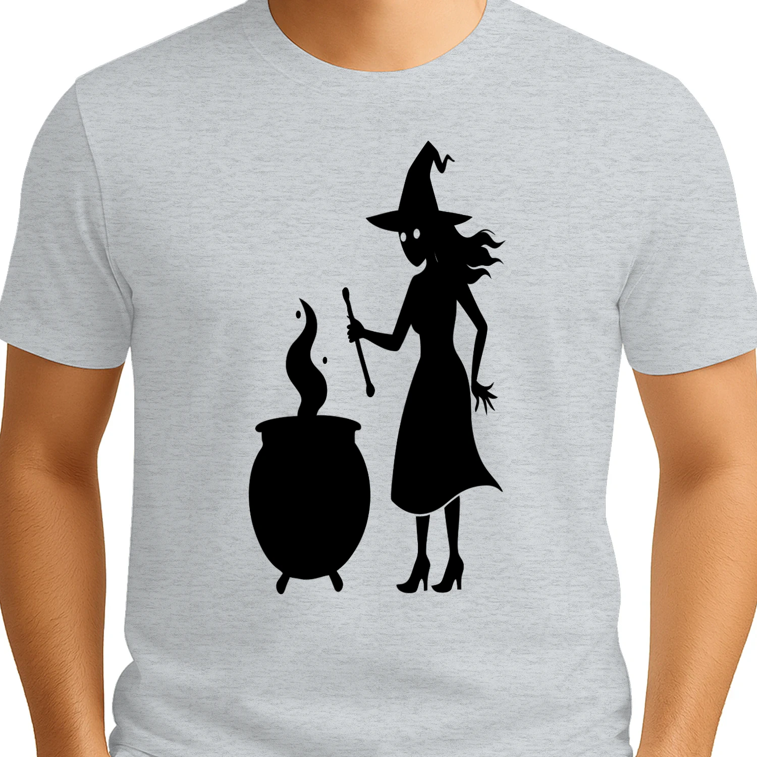 Witch Brewing Potion Cauldron Silhouette - Spooky Halloween Graphic