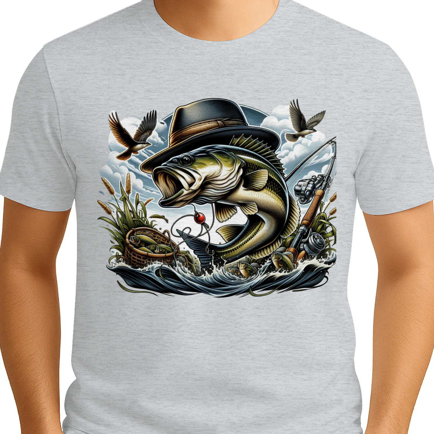 Big Bass Wearing Fedora - Vintage Fishing Adventure Graphic