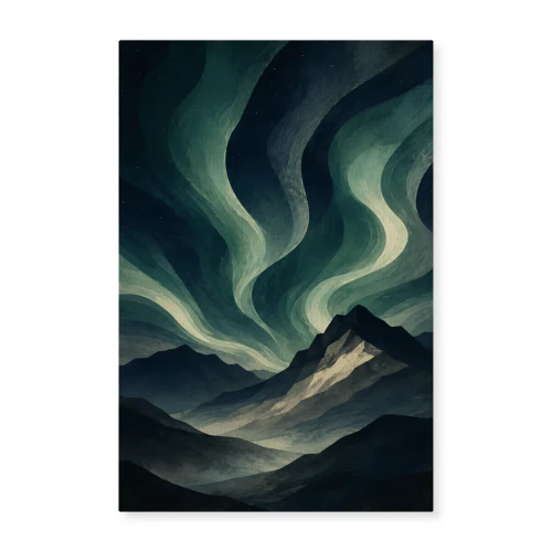 Whispers of the Aurora - Abstract Northern Lights Mountain Canvas Wall Art