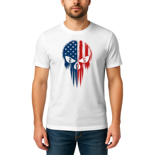 Patriotic Skull T-Shirt – Red White Blue American Flag Graphic Tee Copy