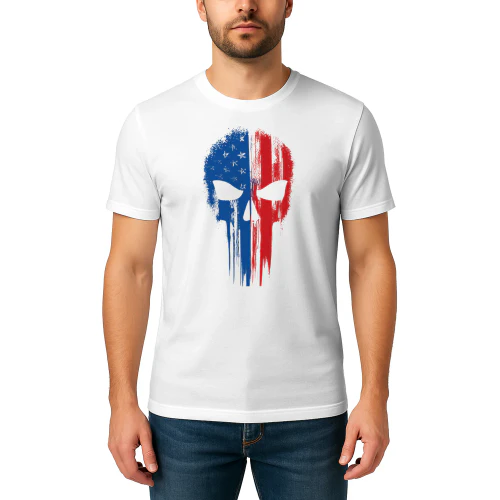 Patriotic Skull T-Shirt – Red White Blue American Flag Graphic Tee
