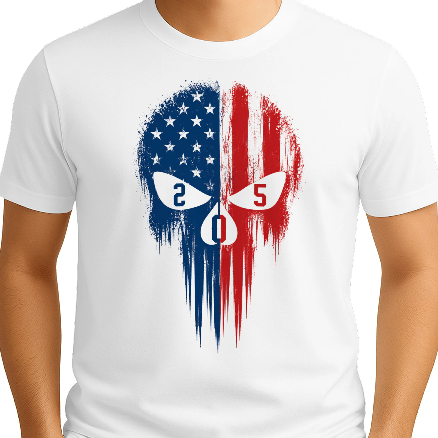 Patriotic Skull T-Shirt – Red White Blue American Flag Graphic Tee