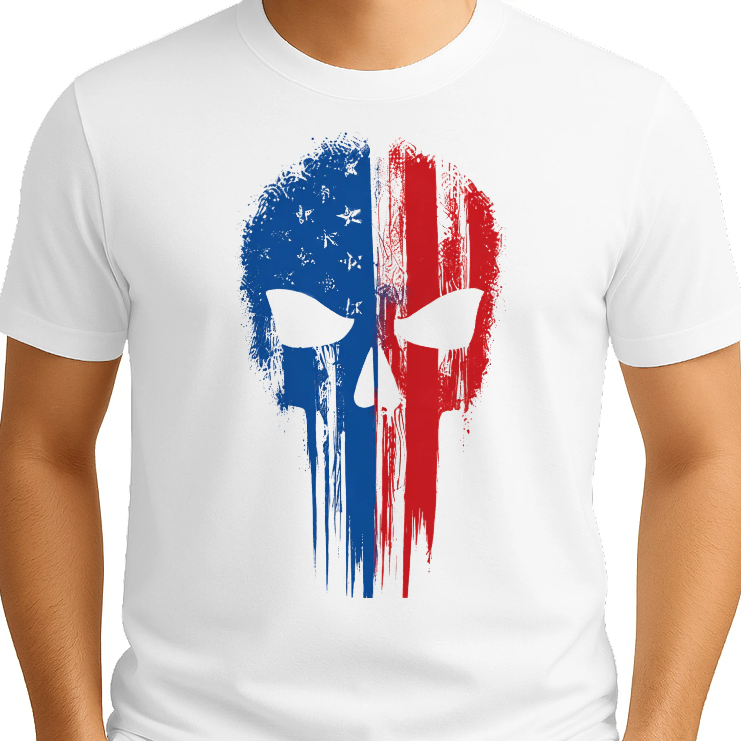 Patriotic Skull T-Shirt – Red White Blue American Flag Graphic Tee