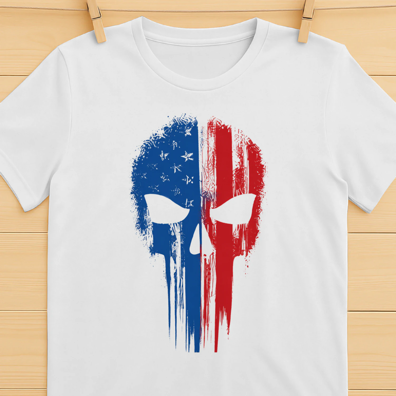 Patriotic Skull T-Shirt – Red White Blue American Flag Graphic Tee