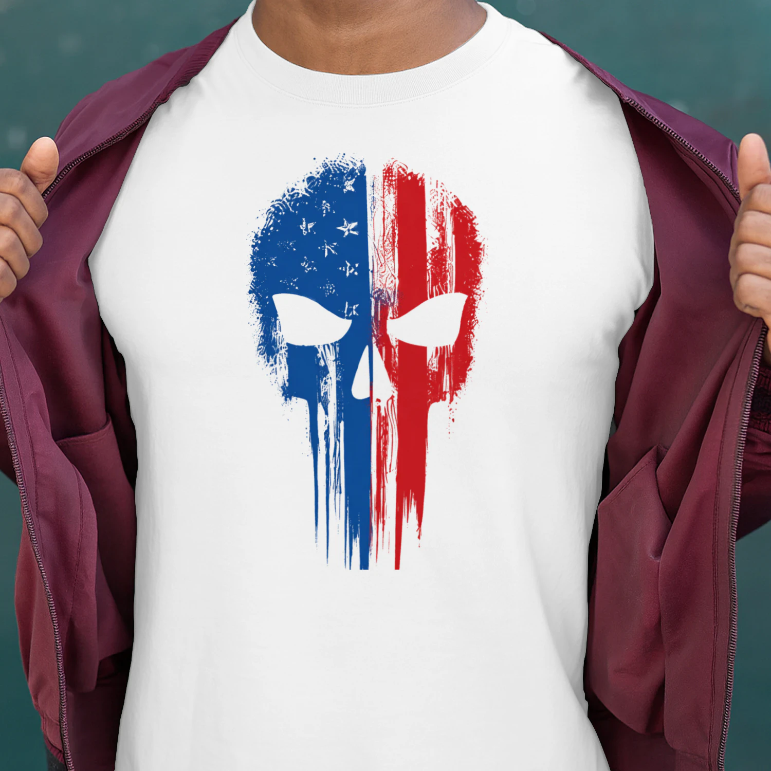 Patriotic Skull T-Shirt – Red White Blue American Flag Graphic Tee