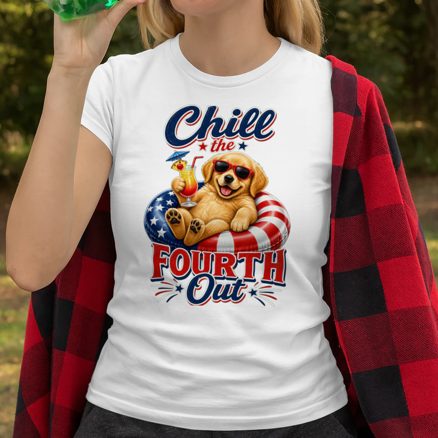 Chill the Fourth Out" Patriotic Dog T-Shirt - Funny 4th of July Golden Retriever / French Bulldog Design - Independence Day Pet Lover Tee.