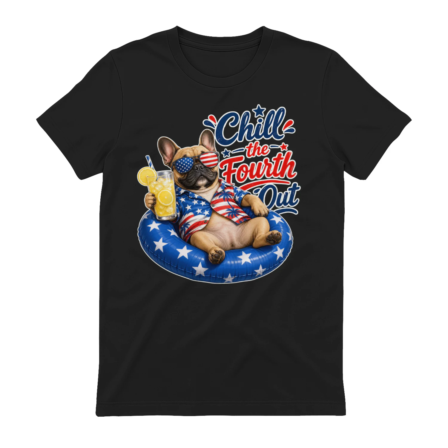 Chill the Fourth Out" Patriotic Dog T-Shirt - Funny 4th of July Golden Retriever / French Bulldog Design - Independence Day Pet Lover Tee.