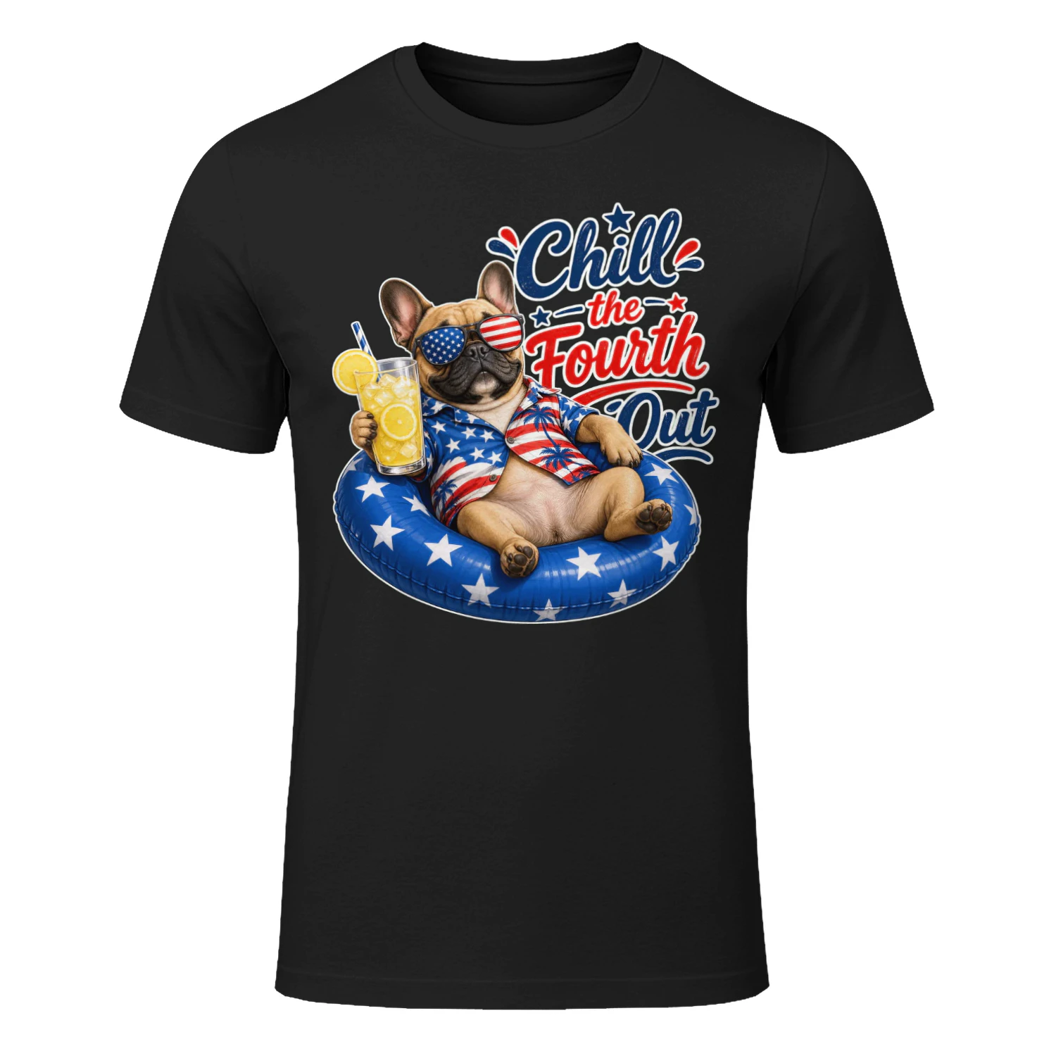 Chill the Fourth Out" Patriotic Dog T-Shirt - Funny 4th of July Golden Retriever / French Bulldog Design - Independence Day Pet Lover Tee.