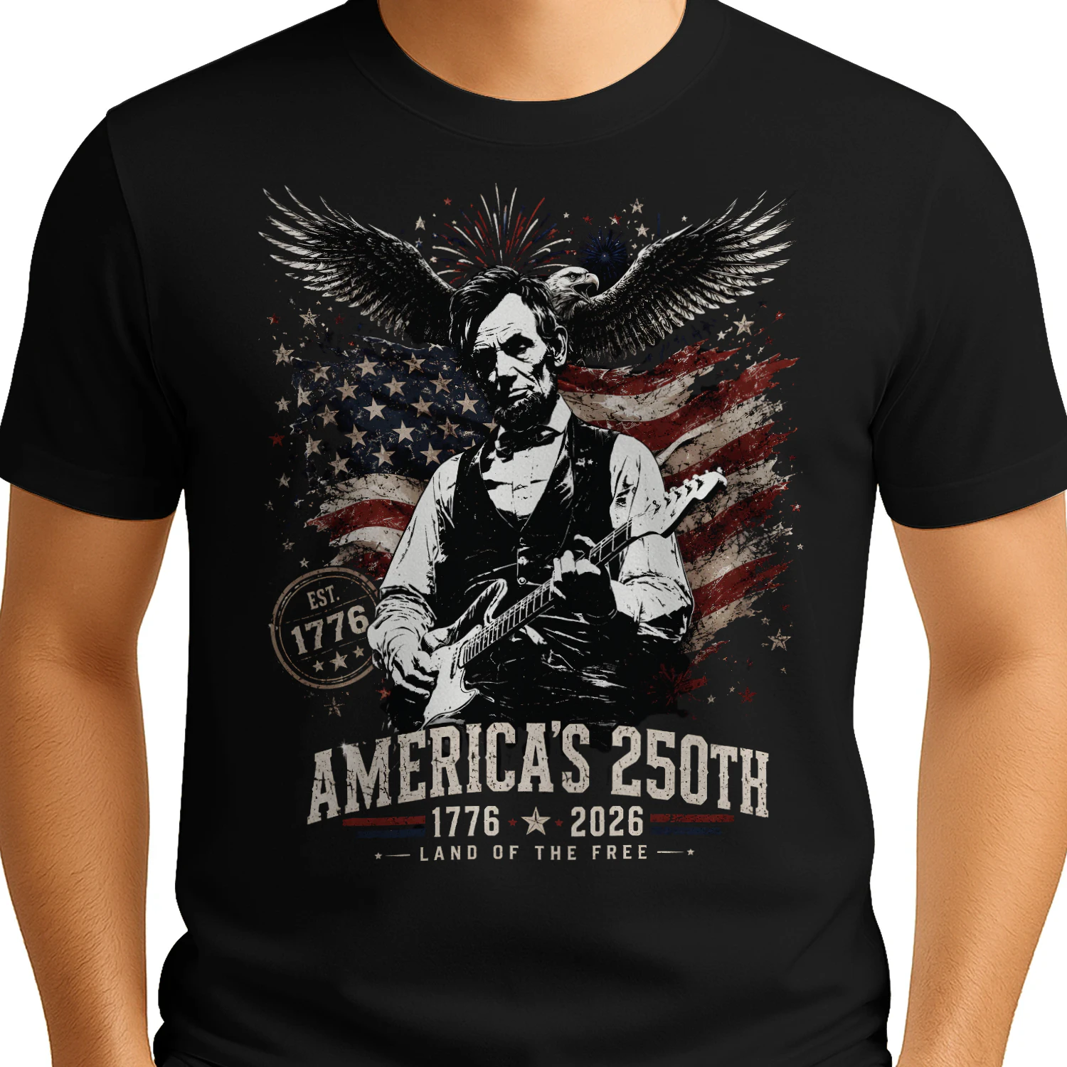 American Rock & Roll Freedom - 4th of July Guitar T-Shirt