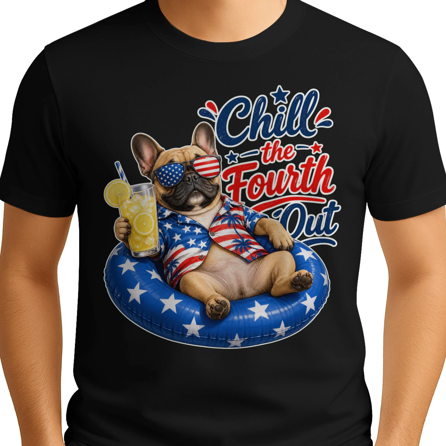 Chill the Fourth Out" Patriotic Dog T-Shirt - Funny 4th of July Golden Retriever / French Bulldog Design - Independence Day Pet Lover Tee.