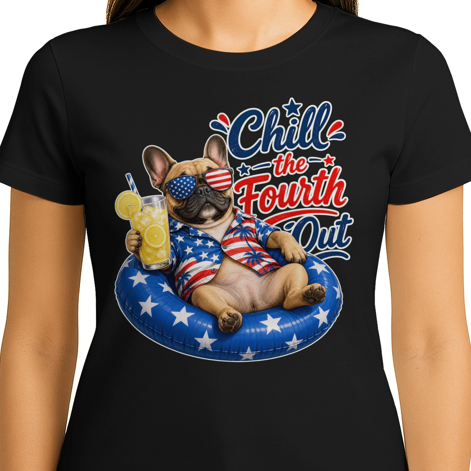 Chill the Fourth Out" Patriotic Dog T-Shirt - Funny 4th of July Golden Retriever / French Bulldog Design - Independence Day Pet Lover Tee.