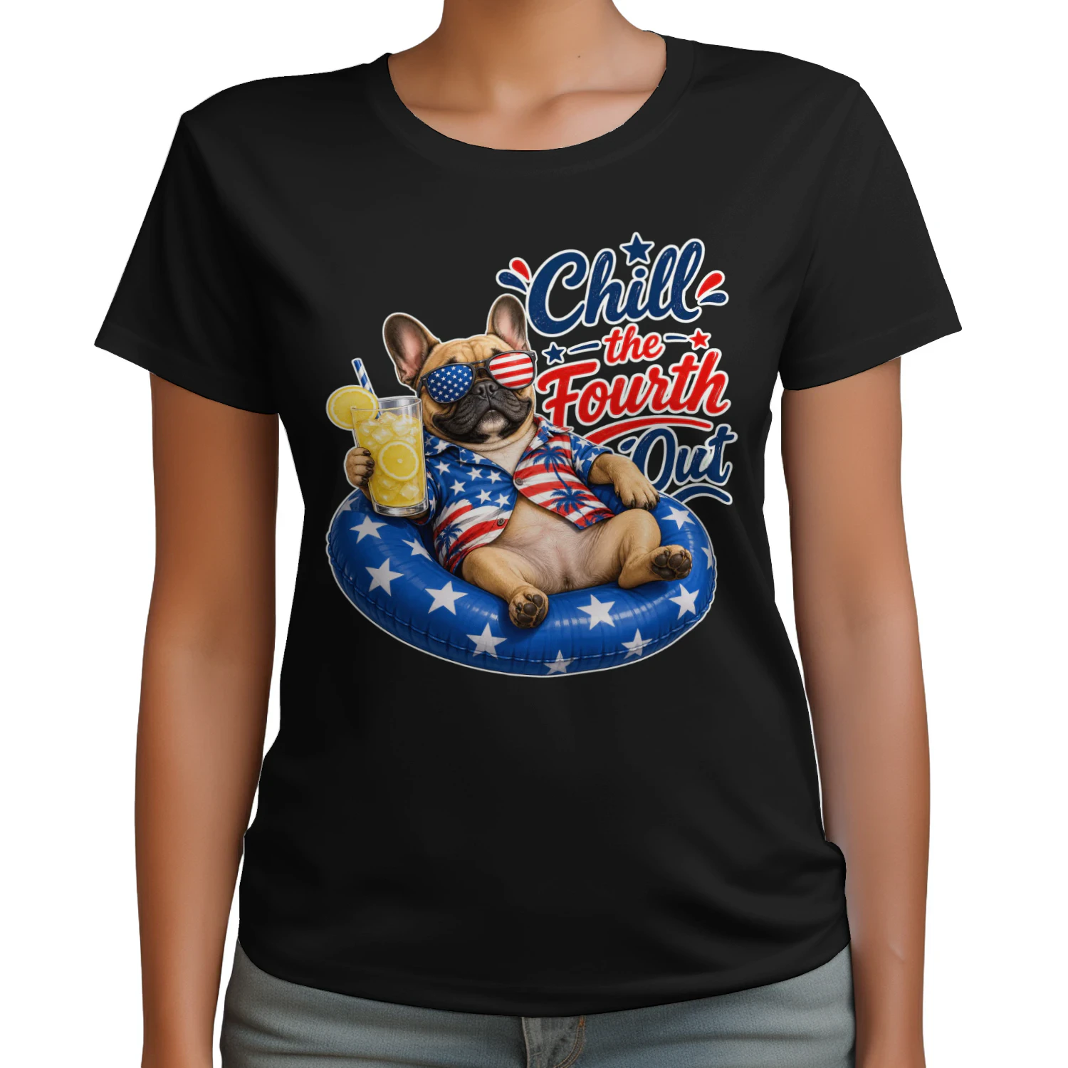 Chill the Fourth Out" Patriotic Dog T-Shirt - Funny 4th of July Golden Retriever / French Bulldog Design - Independence Day Pet Lover Tee.