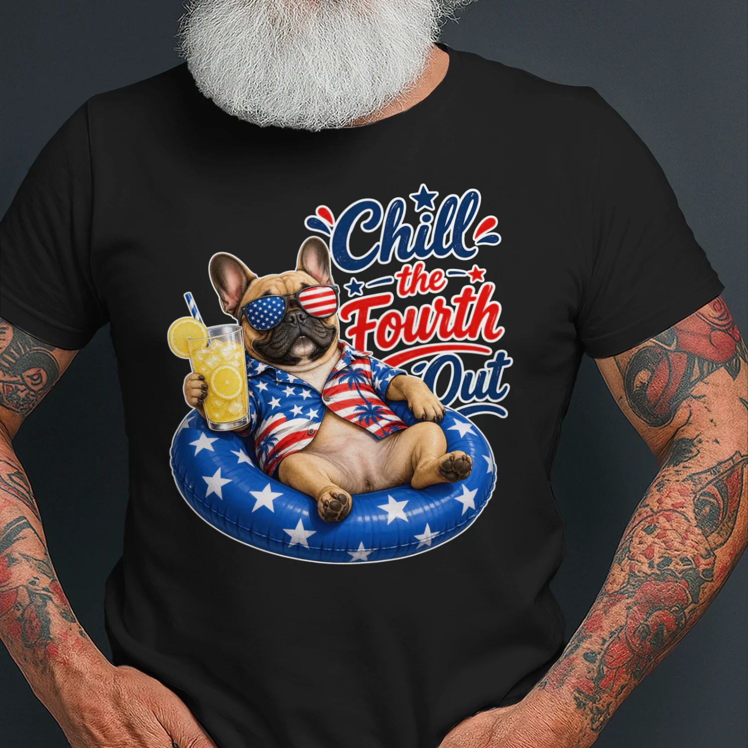 Chill the Fourth Out" Patriotic Dog T-Shirt - Funny 4th of July Golden Retriever / French Bulldog Design - Independence Day Pet Lover Tee.