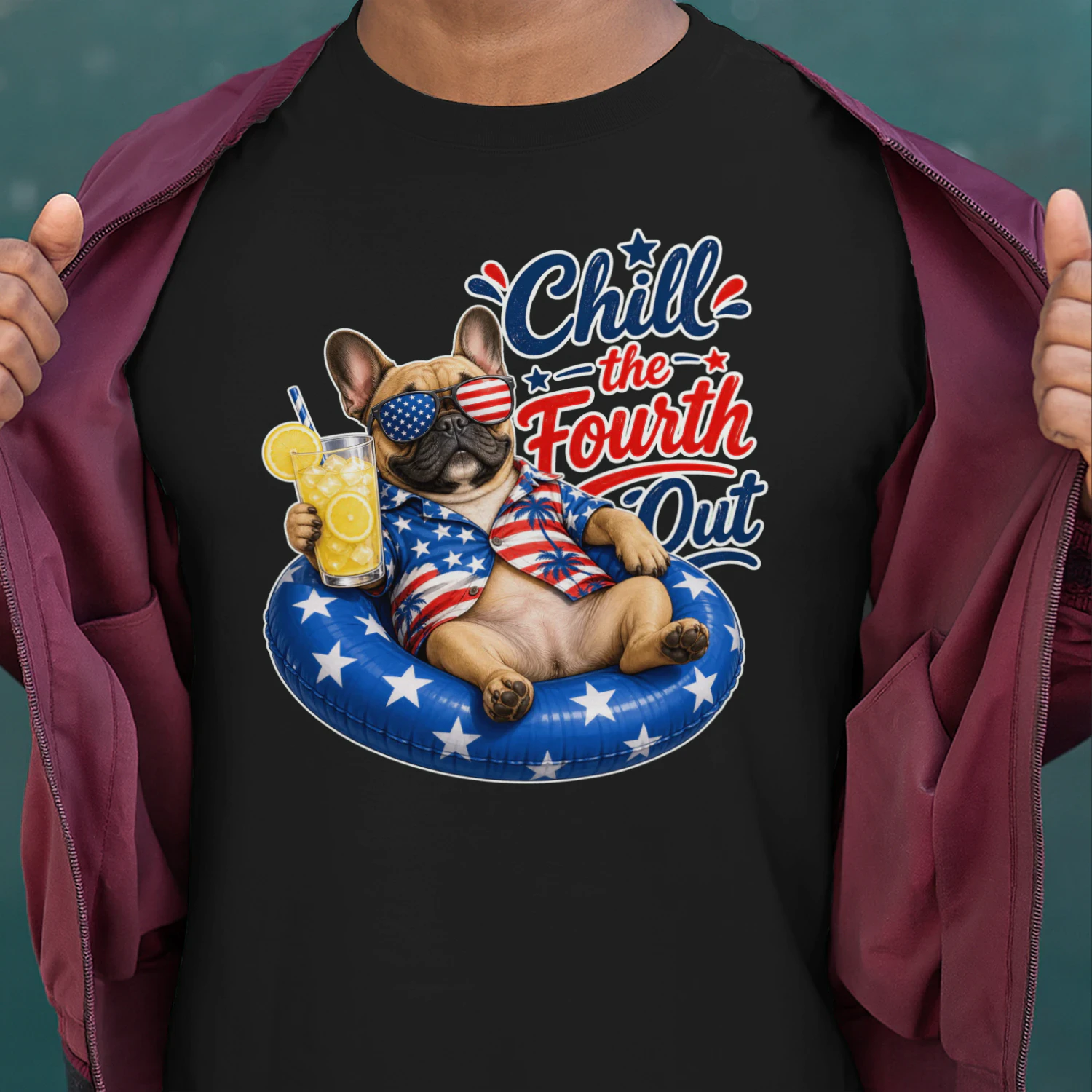 Chill the Fourth Out" Patriotic Dog T-Shirt - Funny 4th of July Golden Retriever / French Bulldog Design - Independence Day Pet Lover Tee.