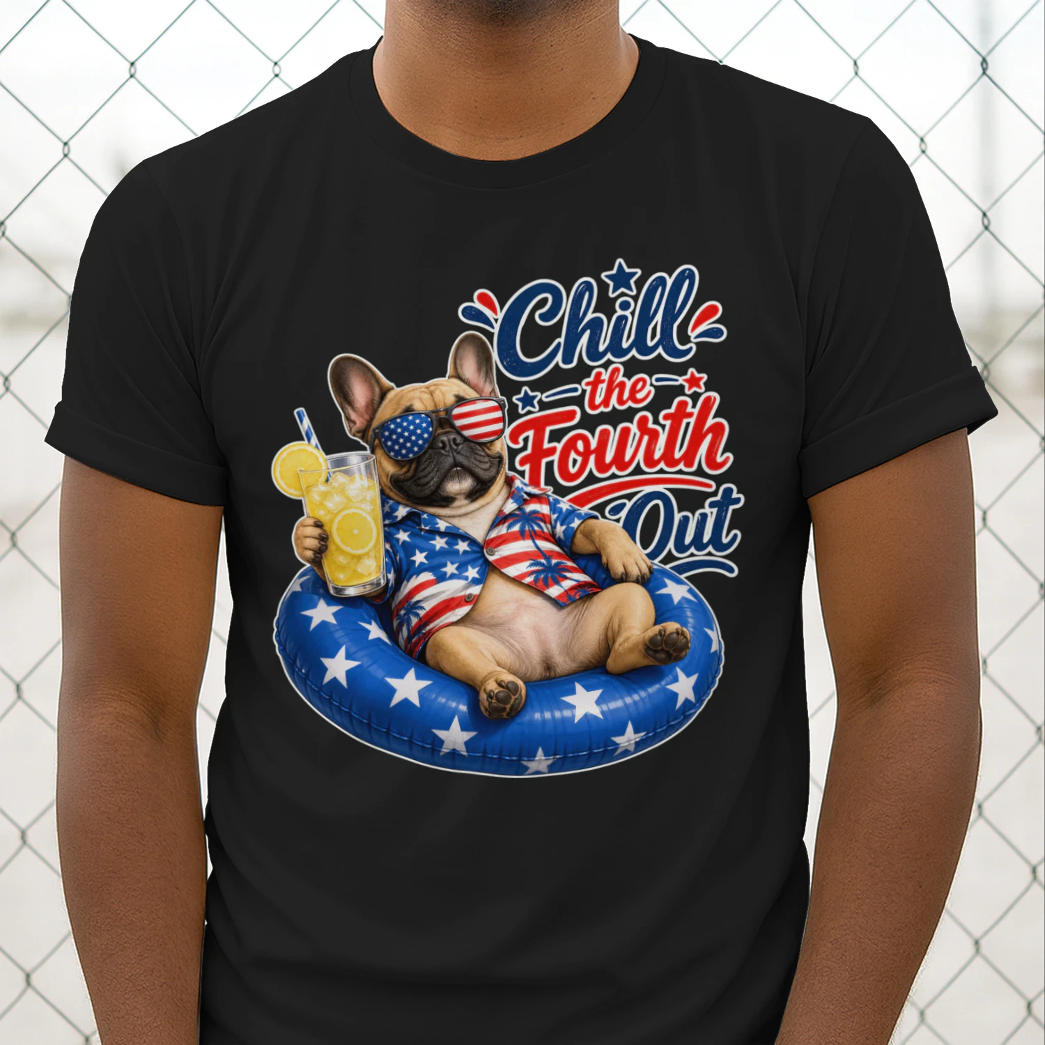 Chill the Fourth Out" Patriotic Dog T-Shirt - Funny 4th of July Golden Retriever / French Bulldog Design - Independence Day Pet Lover Tee.