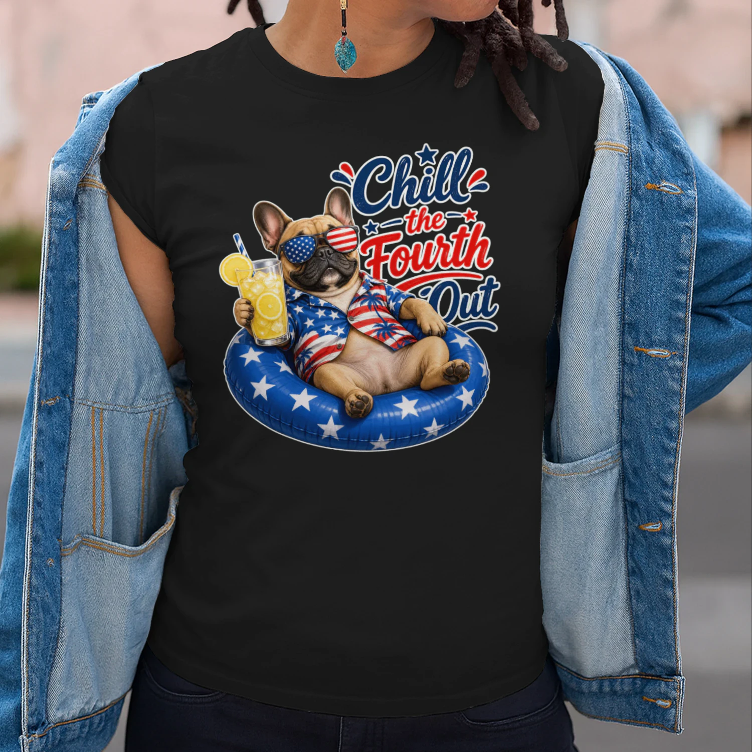 Chill the Fourth Out" Patriotic Dog T-Shirt - Funny 4th of July Golden Retriever / French Bulldog Design - Independence Day Pet Lover Tee.