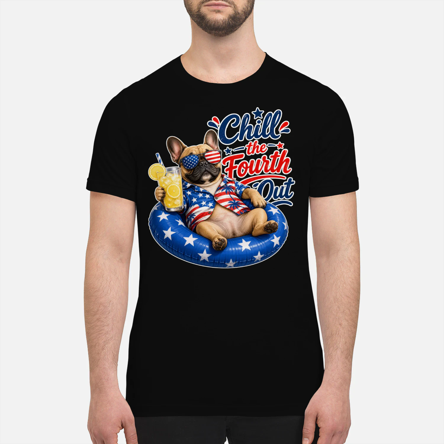 Chill the Fourth Out" Patriotic Dog T-Shirt - Funny 4th of July Golden Retriever / French Bulldog Design - Independence Day Pet Lover Tee.