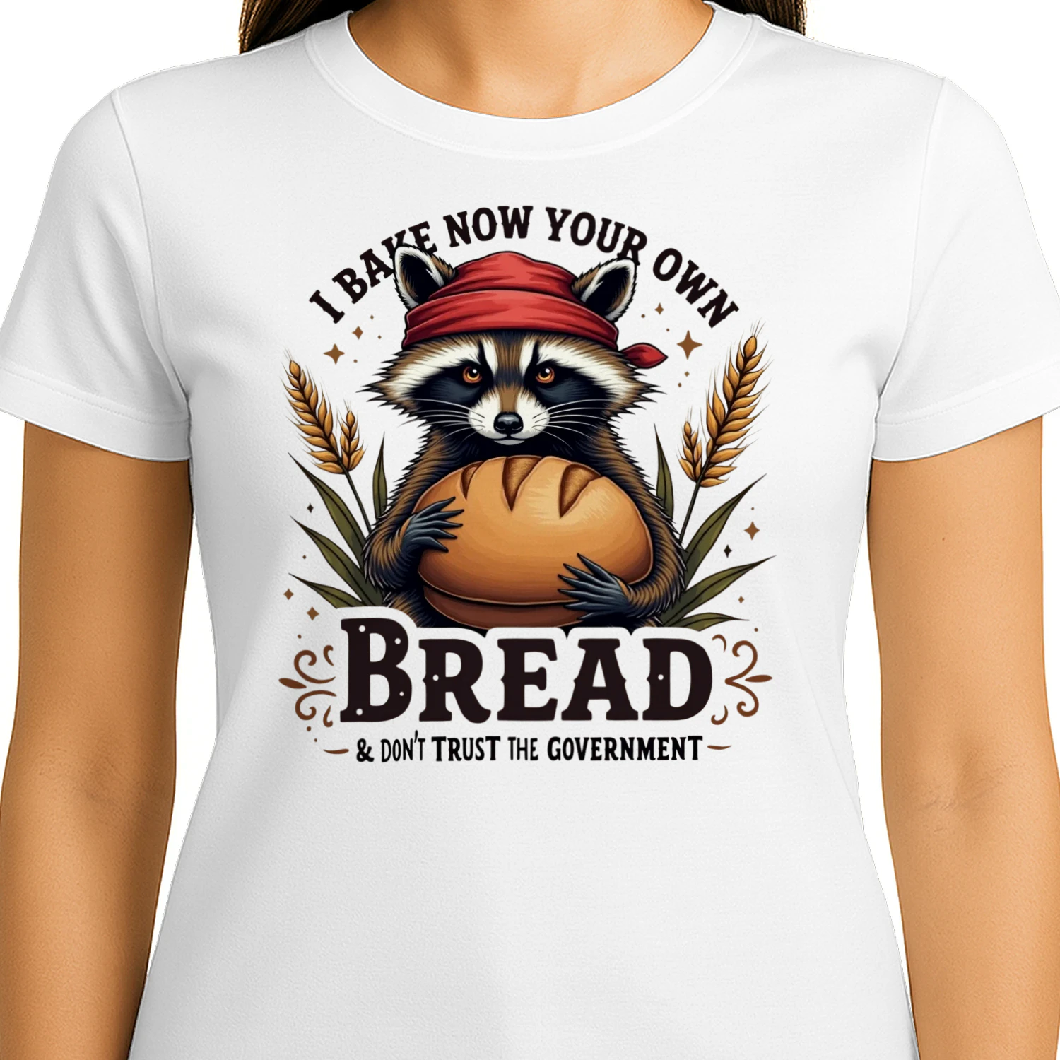 I Bake My Own Bread Funny Raccoon Baking T-Shirt Bread Baker Humor Tee