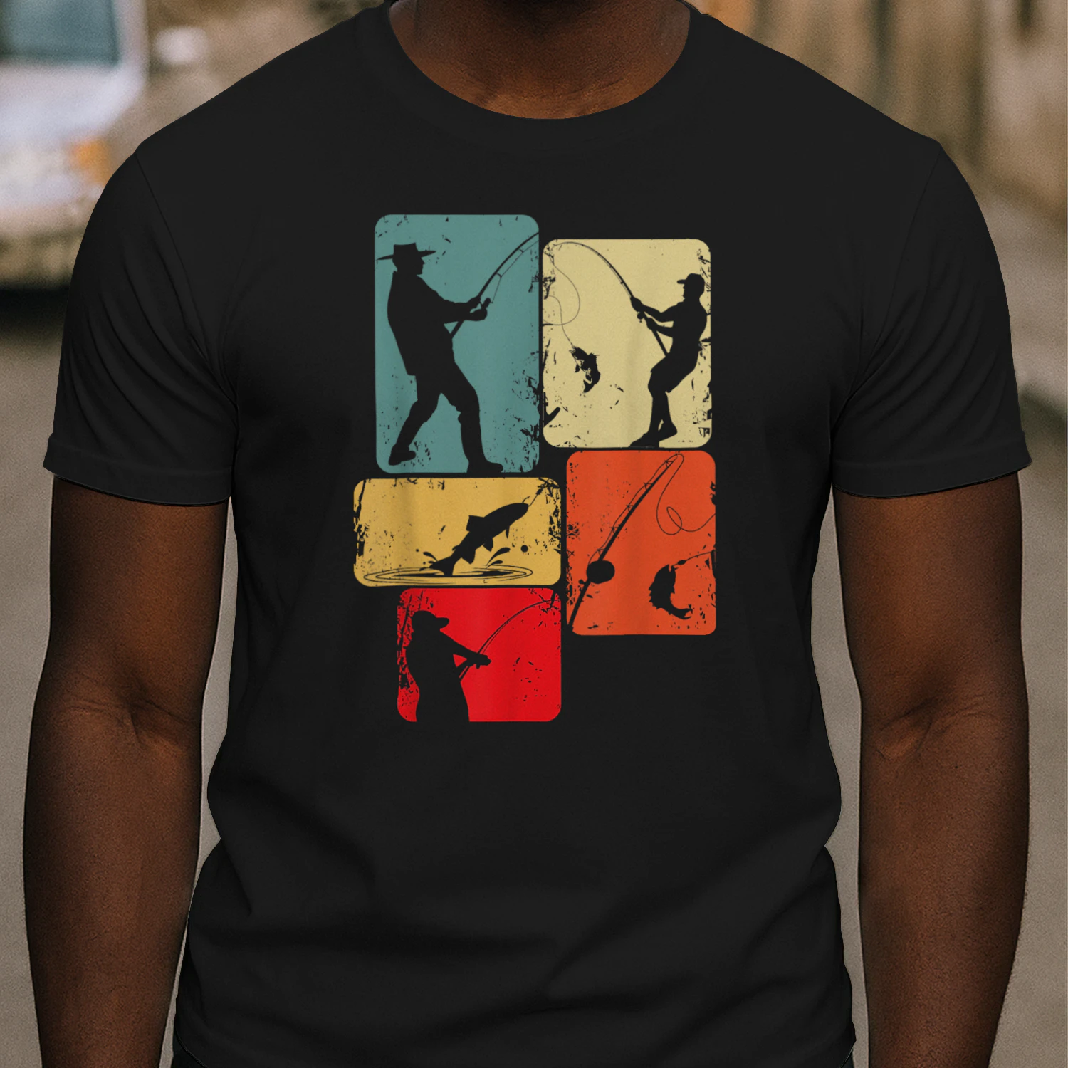 Vintage Retro Fisherman Silhouette T-Shirt