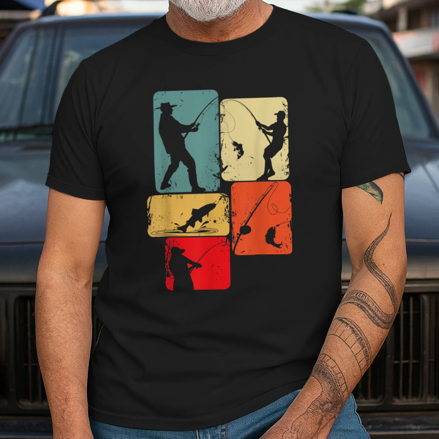 Vintage Retro Fisherman Silhouette T-Shirt