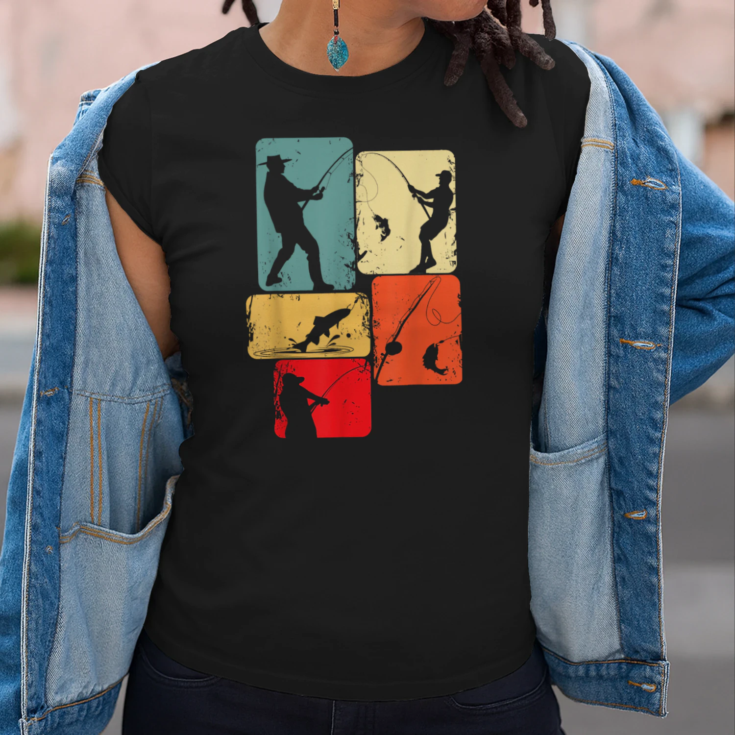 Vintage Retro Fisherman Silhouette T-Shirt
