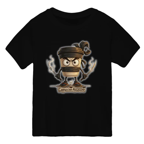 Cool Cappuccino Assassino Ninja Coffee Kids T-Shirt & Funny Gift