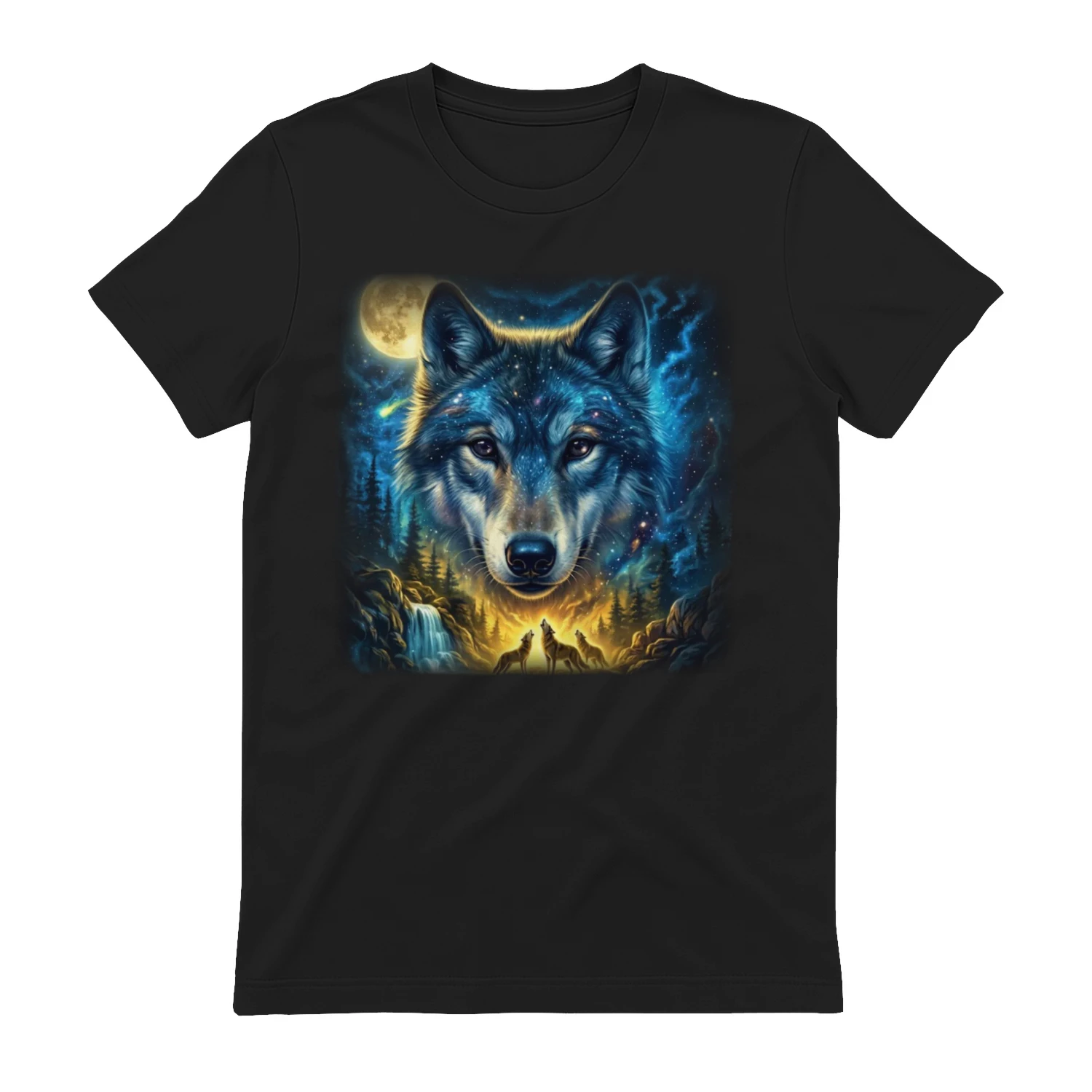 Valley of the Wolves T-Shirt - Cosmic Howling Wolf Graphic Tee