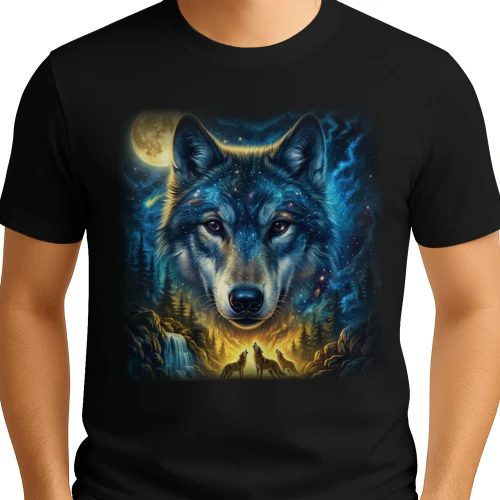 Valley of the Wolves T-Shirt - Cosmic Howling Wolf Graphic Tee