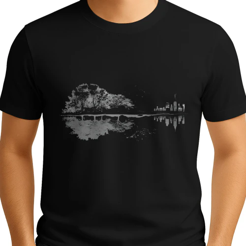 Nature vs City Reflection T-Shirt - Minimalist Forest & City Skyline Graphic Tee