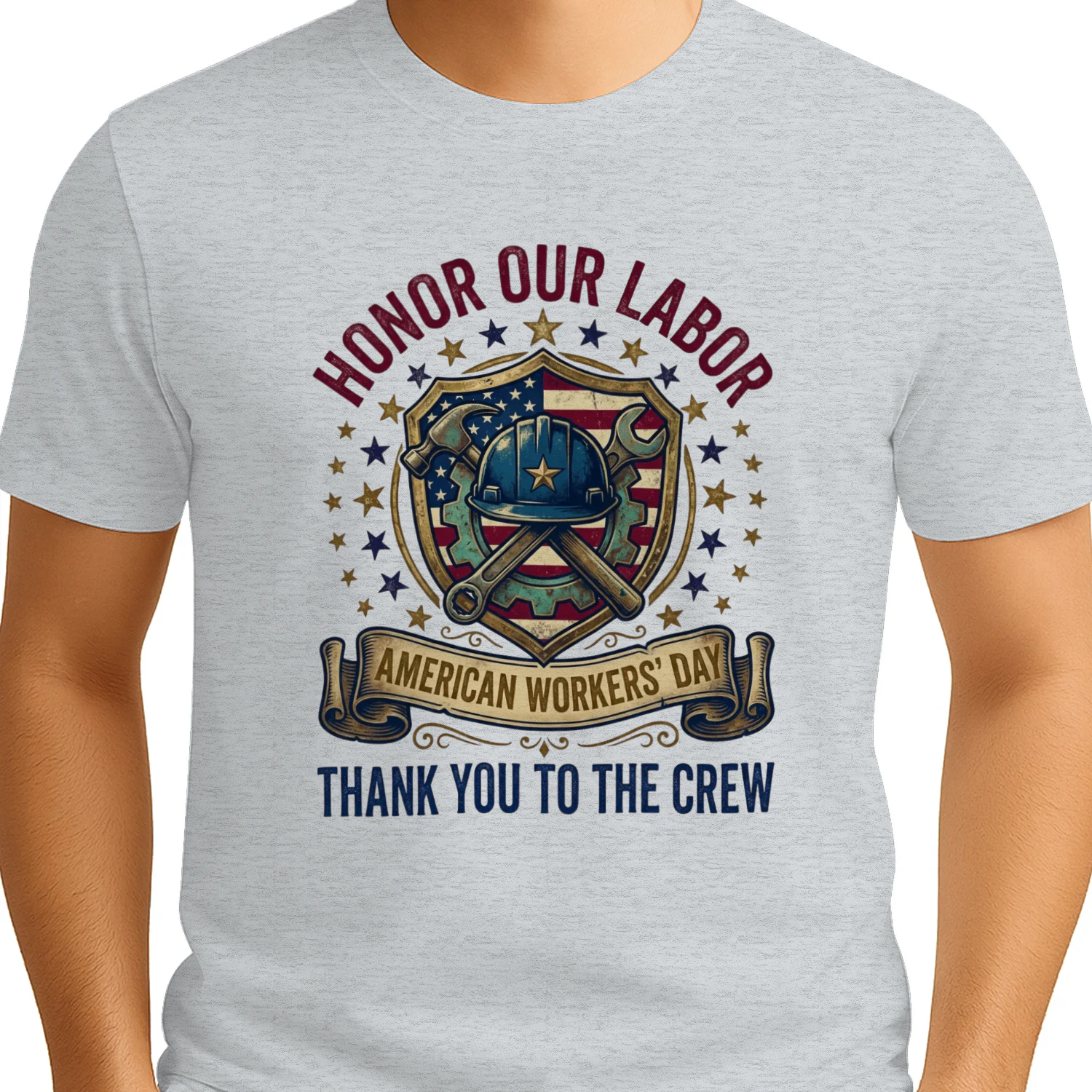 American Labor Day Shield - Hard Working Crew T-Shirt Design