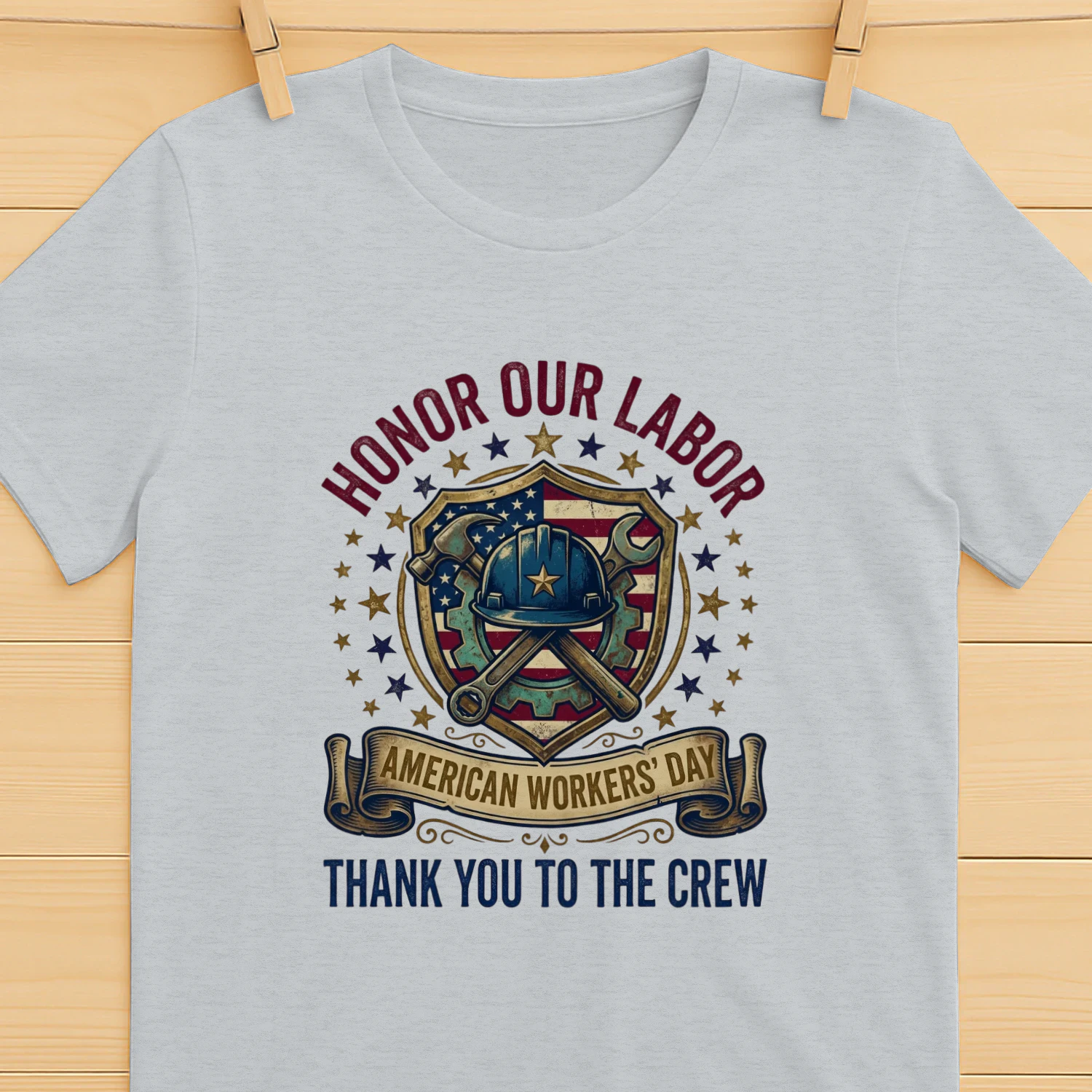 American Labor Day Shield - Hard Working Crew T-Shirt Design