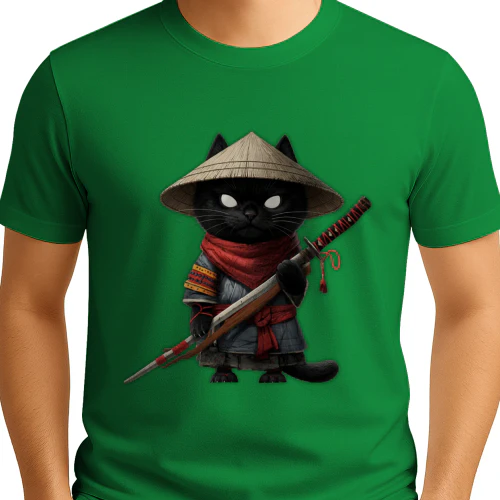 Black Cat Samurai Warrior - Japanese Ninja Cat Graphic Art