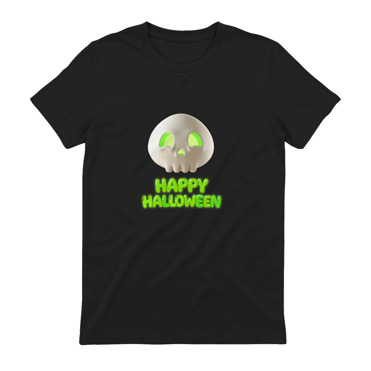 Happy Halloween Cute 3D Skull Glowing Green Eyes