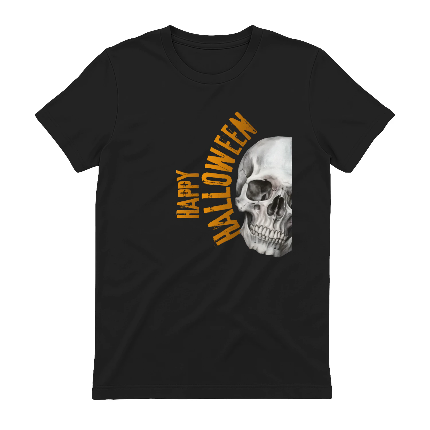 Happy Halloween Realistic Skull Orange Grunge Text