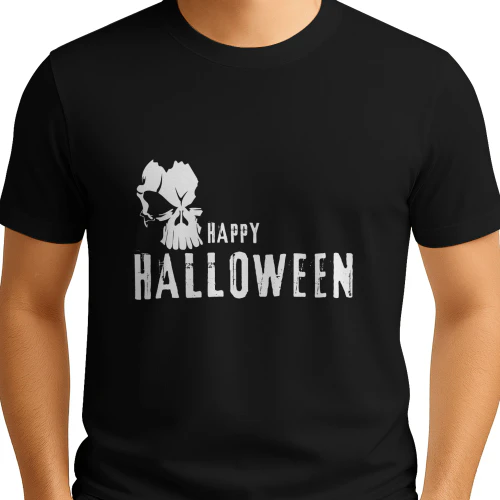 Happy Halloween White Silhouette Pumpkin and Broken Skull Design