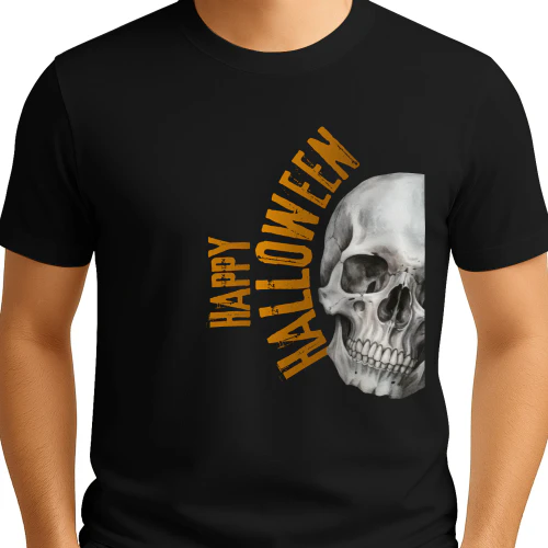 Happy Halloween Realistic Skull Orange Grunge Text