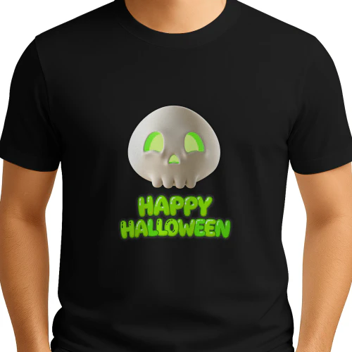 Happy Halloween Cute 3D Skull Glowing Green Eyes