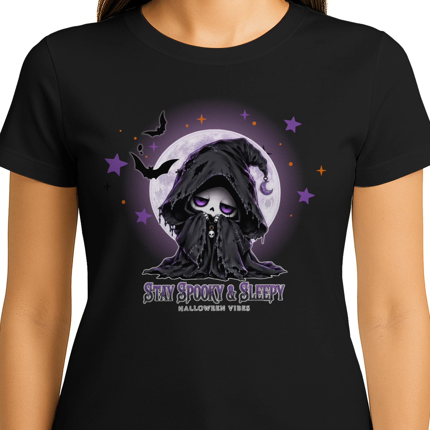 Stay Spooky and Sleepy Cute Witch Skull Halloween Vibes