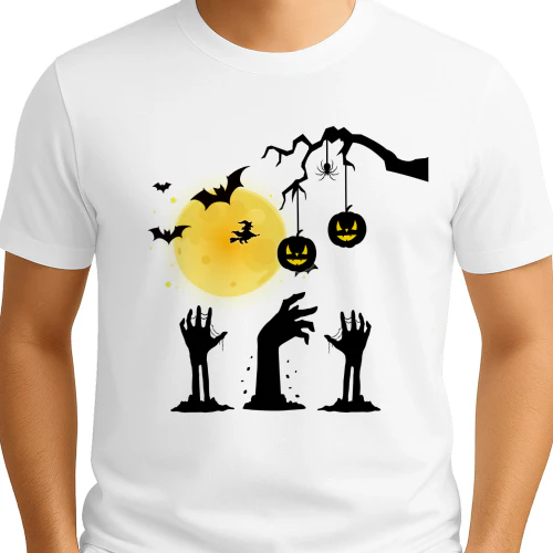 Spooky Halloween Night Moon Zombie Hands Silhouette
