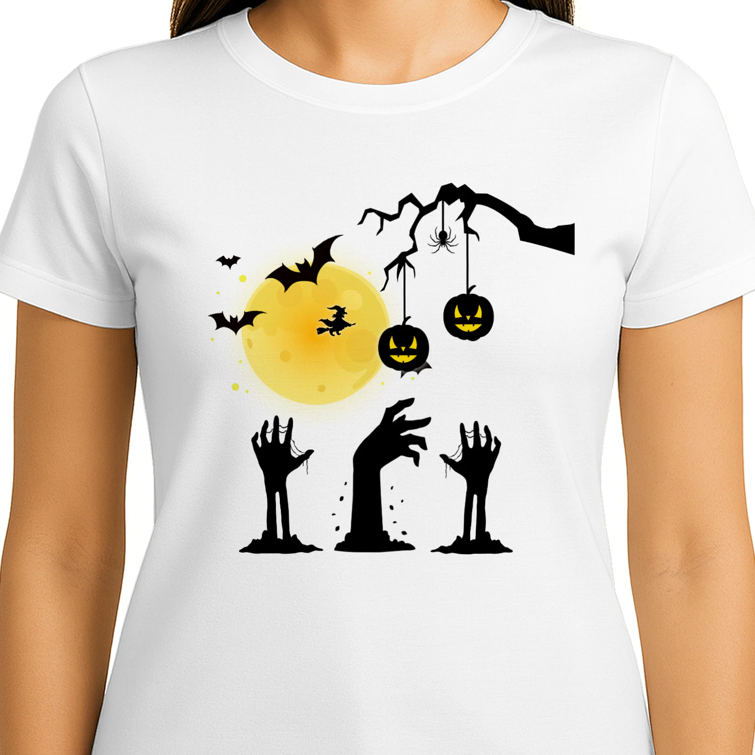 Spooky Halloween Night Moon Zombie Hands Silhouette