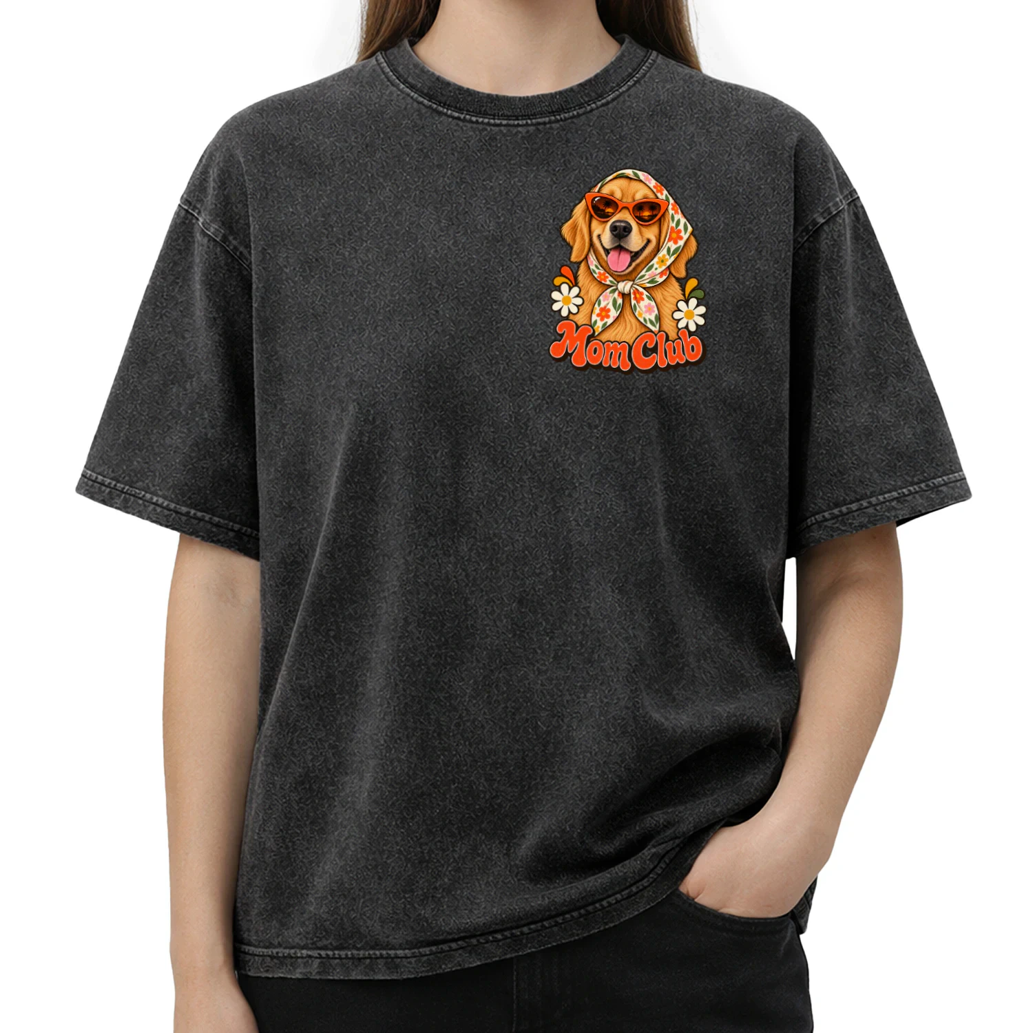 Golden Retriever Mom Club Acid Wash T-Shirt