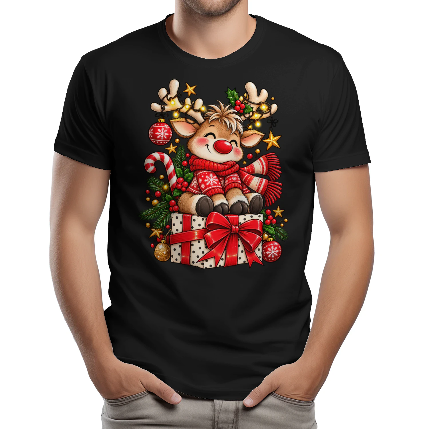 Bring Weihnachtsfreude in jedes Herz – Süßes Rentier mit Geschenk 🦌🎄❤️ – Jetzt sichern! Unisex T-Shirt